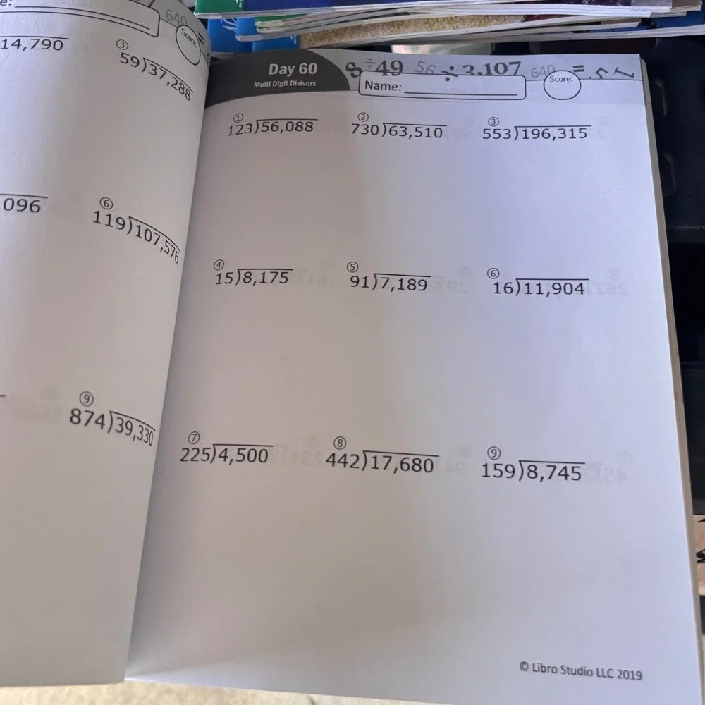 Humble Math Long Division Workbook Ages‎ 10-13 Blue 100 Days Practice